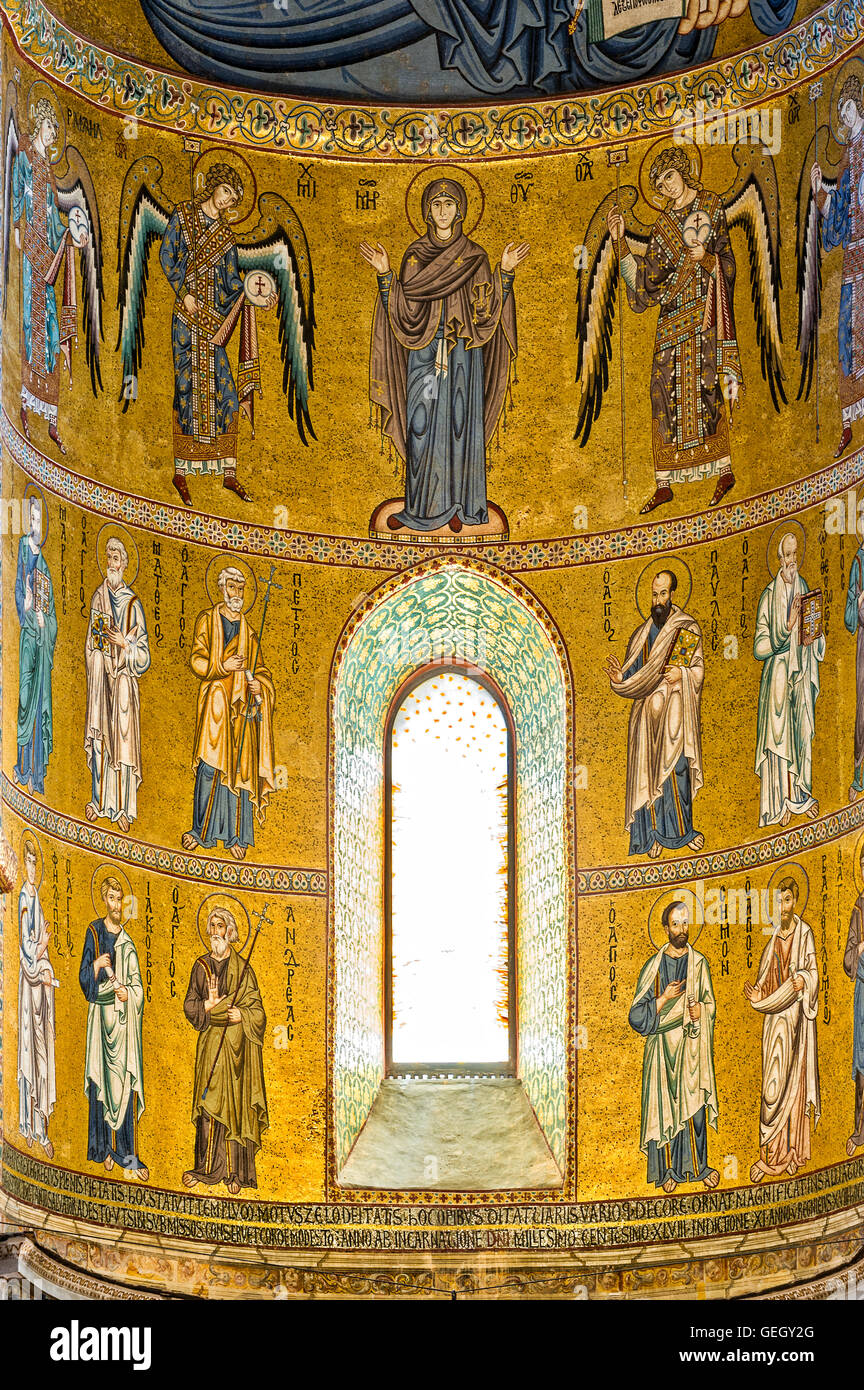 Italy Sicily Cefallù cathedral interior Mosaic Stock Photo