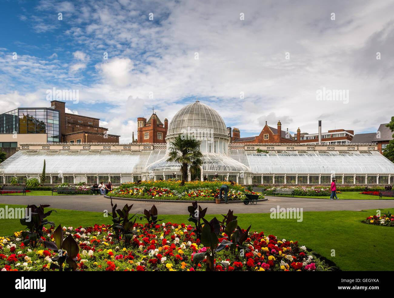 The Palm House in Belfast's iconic Botanic Gardens near Queens University. Stock Photo