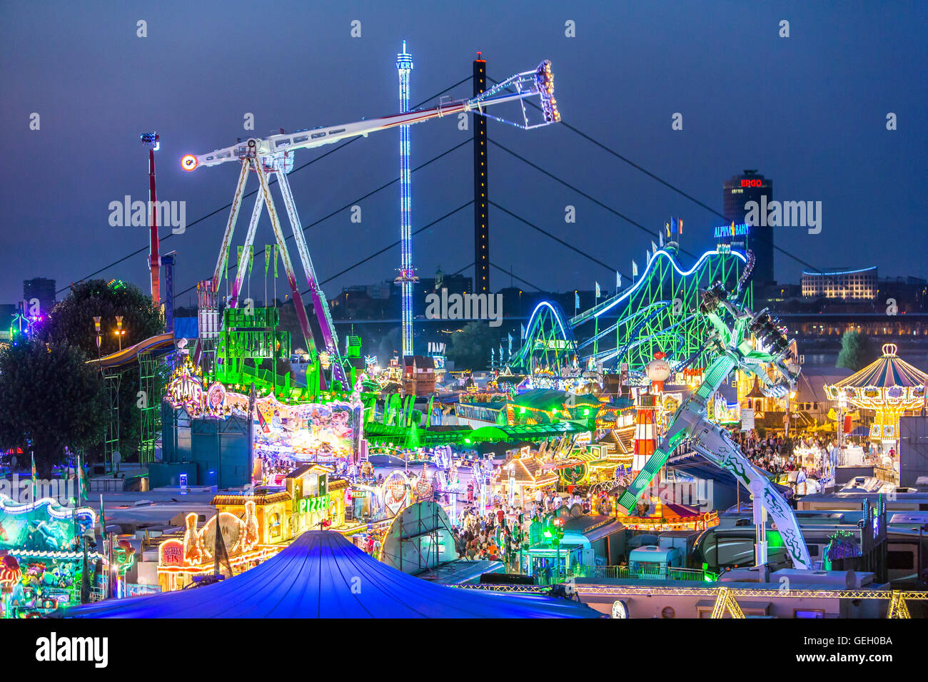 Largest fair on the Rhine, more than 4 millions visitors, with many modern amusement park rides, beer tents, Düsseldorf, Germany Stock Photo