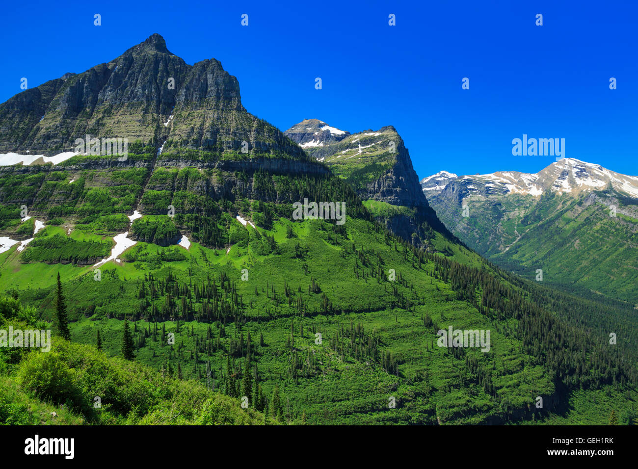 clements mountain, mount cannon, and heavens peak in glacier national park, montana Stock Photo