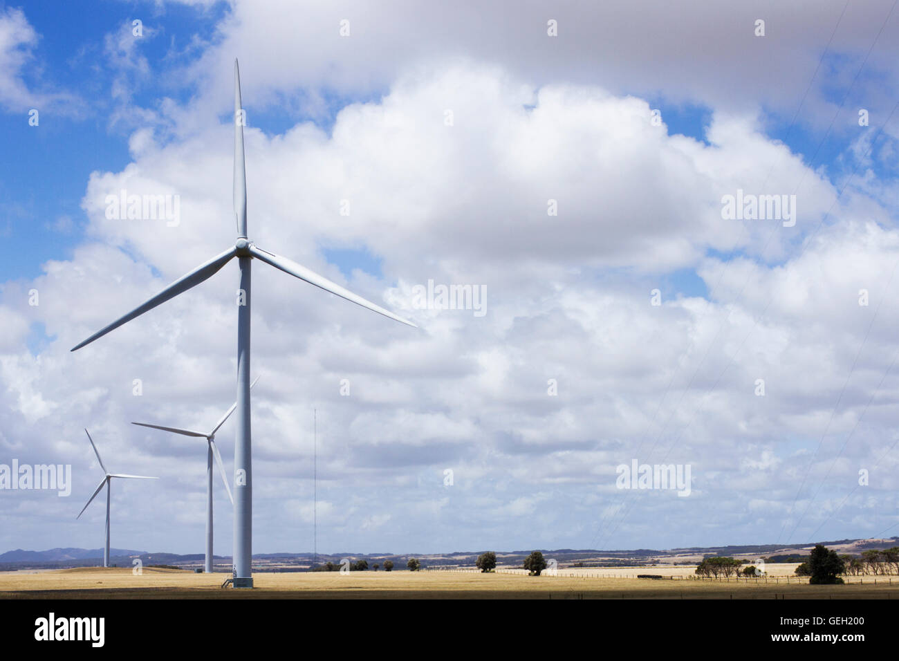 Wind turbines on a farm in Eastern Victoria, Australia Stock Photo