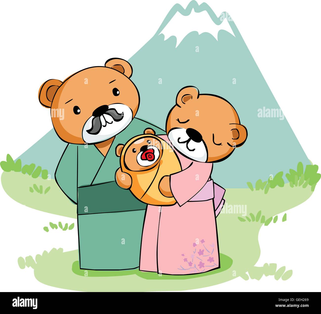 happy family bear at mountain vector illustration Stock Vector Image ...