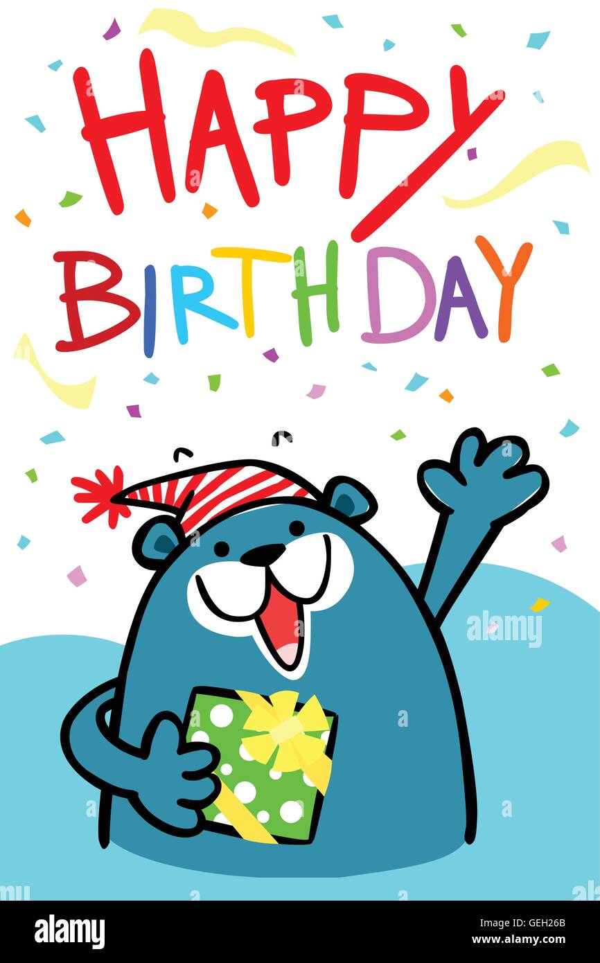 colorful happy birthday card with bear cartoon vector Stock Vector ...