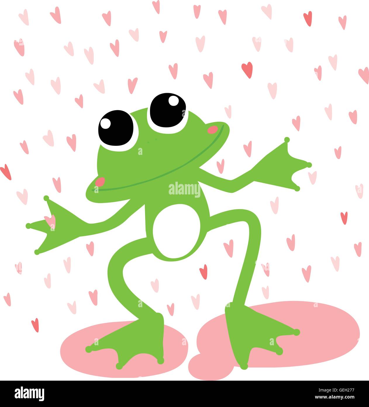 green frog love rainy day vector illustration Stock Vector