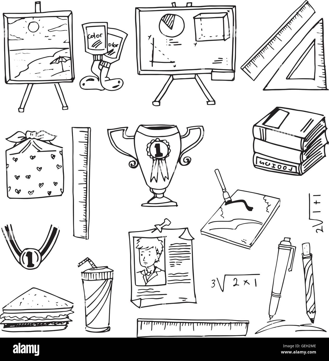 Doodle of school supplies book ruler pen Stock Vector Image & Art - Alamy