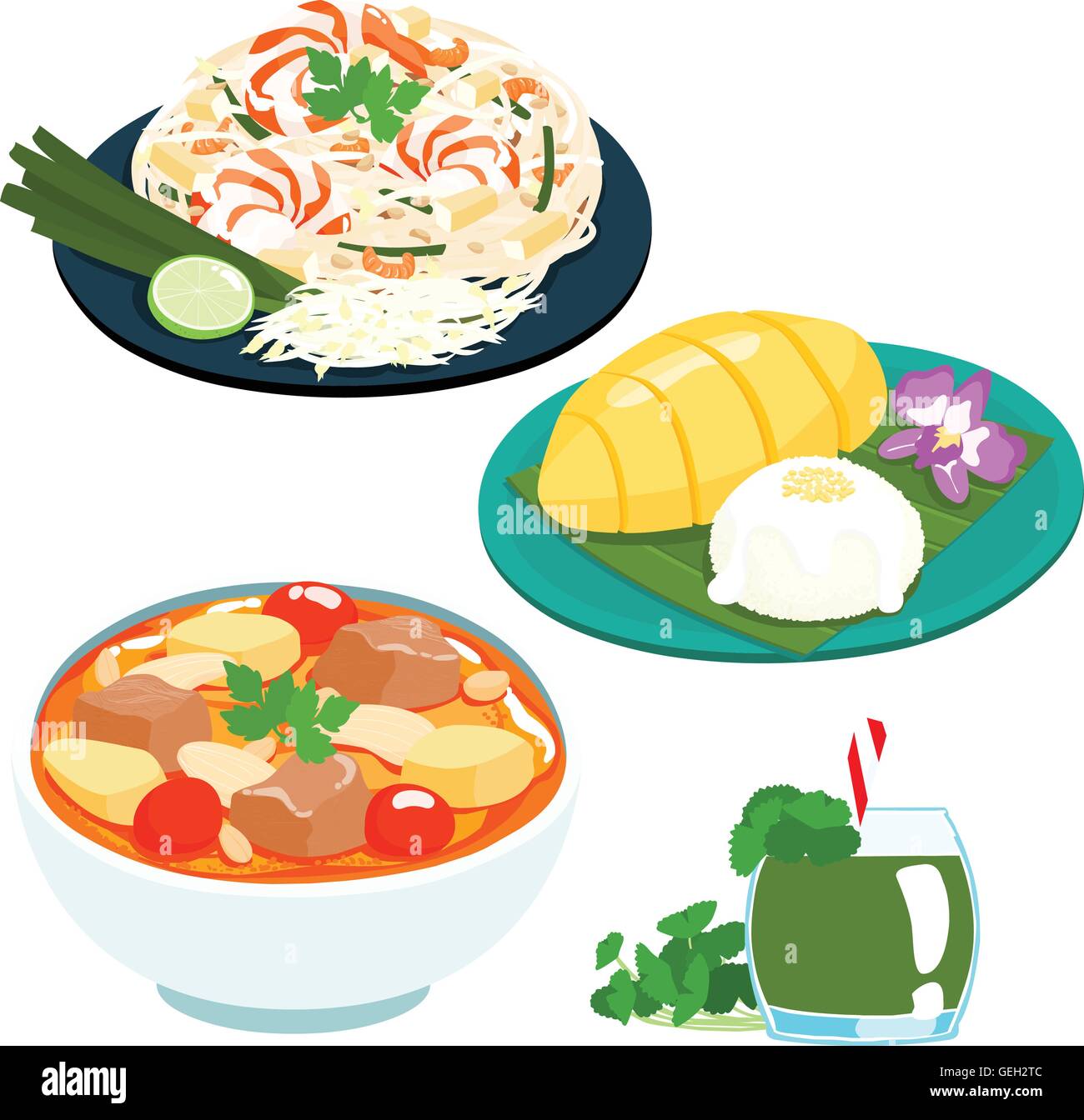 popular Thai sweet mango sticky rice set vector illustration Stock ...