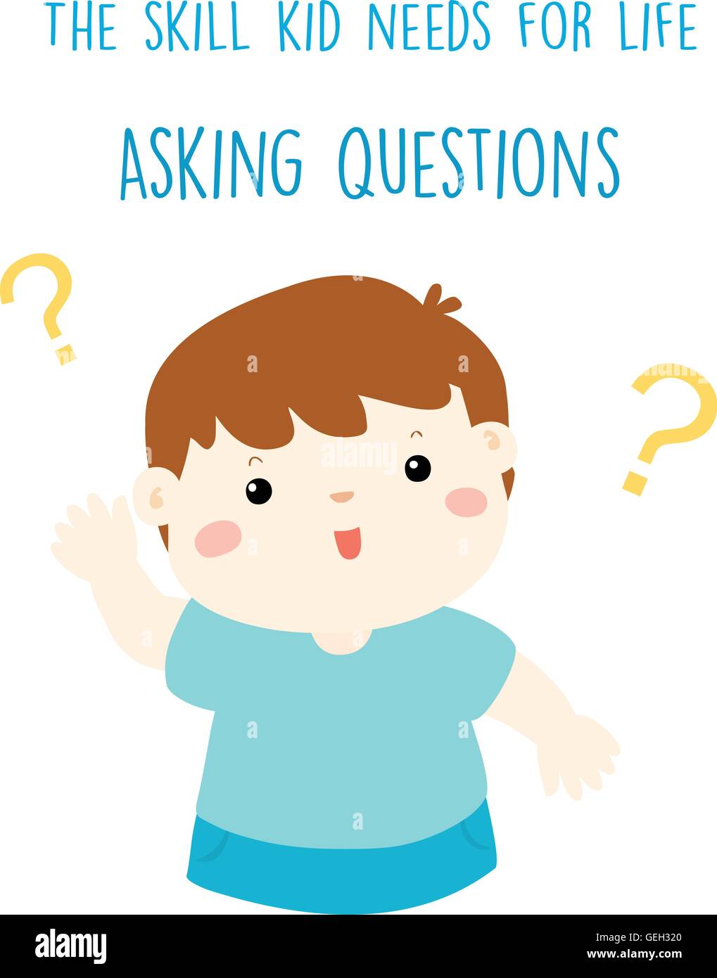 Cute boy raise hand for asking question vector illustration Stock Vector