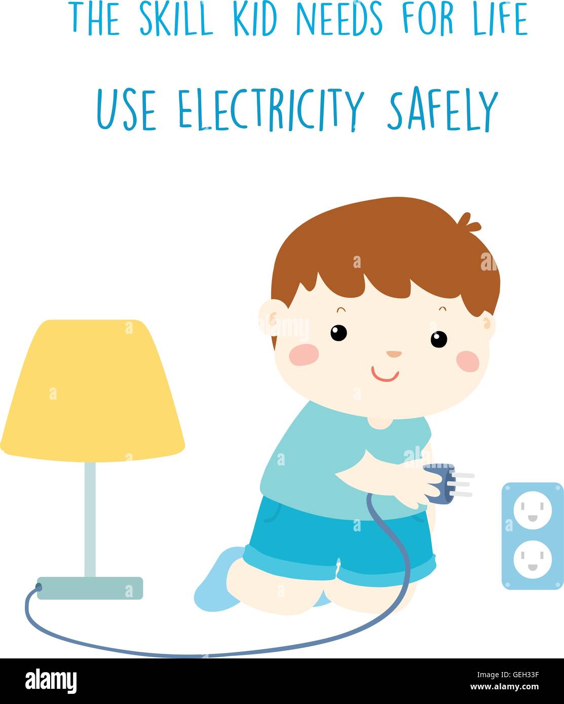 Cute boy try to plug in the light vector illustration Stock Vector ...