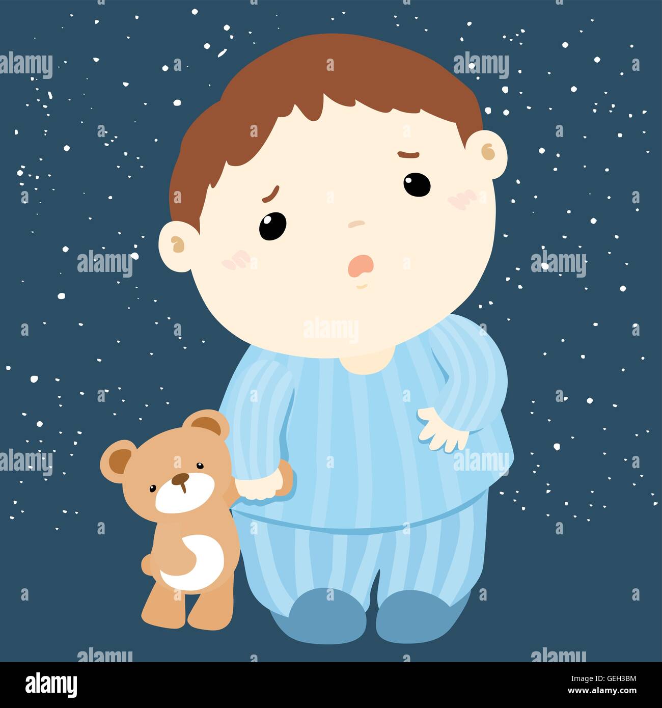 cute boy and his doll sleepless vector illustration Stock Vector