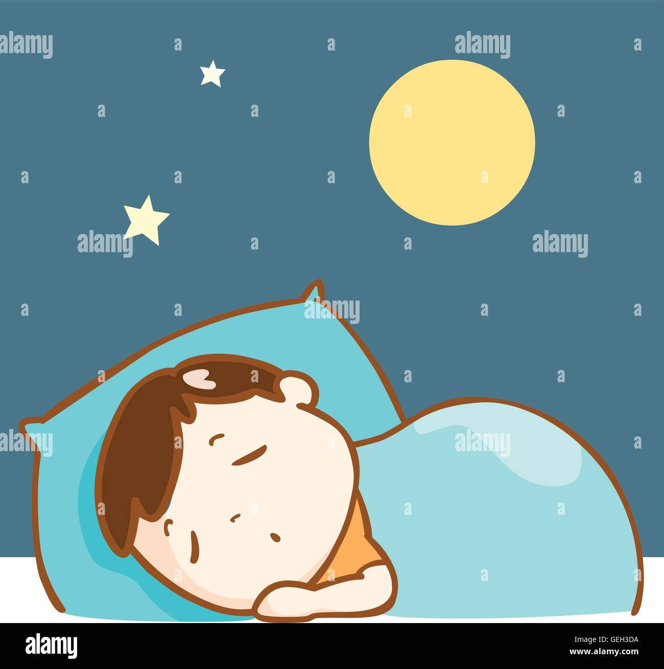 cute boy sleeping well full moon night vector Stock Vector