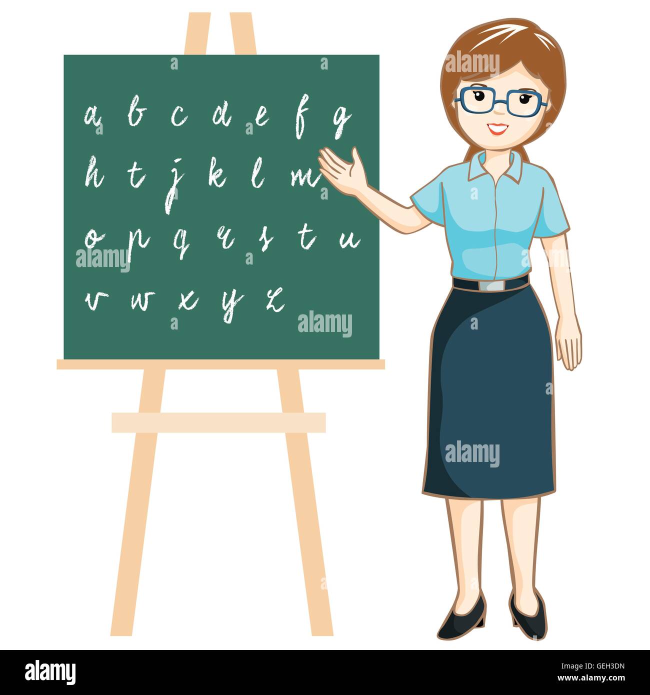 Teacher teaching alphabet on blackboard vector illustration Stock