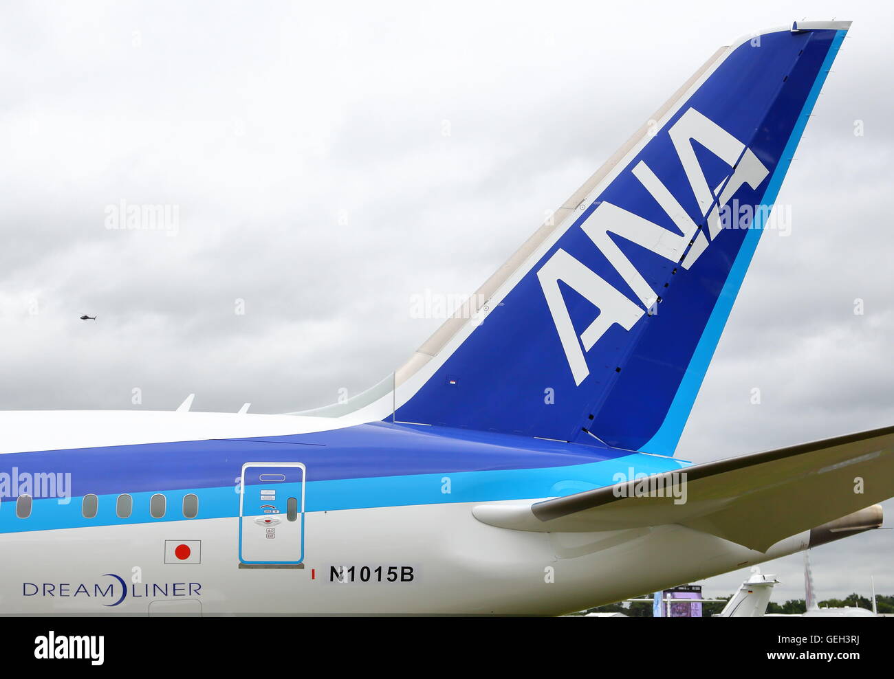 All Nippon Airways Ana Logo On The Tail Of A Boeing 787 9 Dreamliner N1015b At The Farnborough International Airshow 16 Stock Photo Alamy