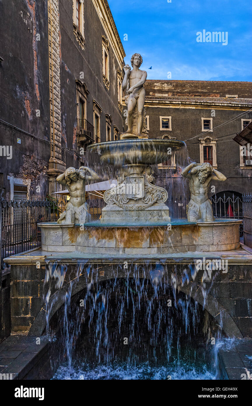 Italy Sicily Catania - Piazza Duomo - Fontana dell’Amenano Stock Photo