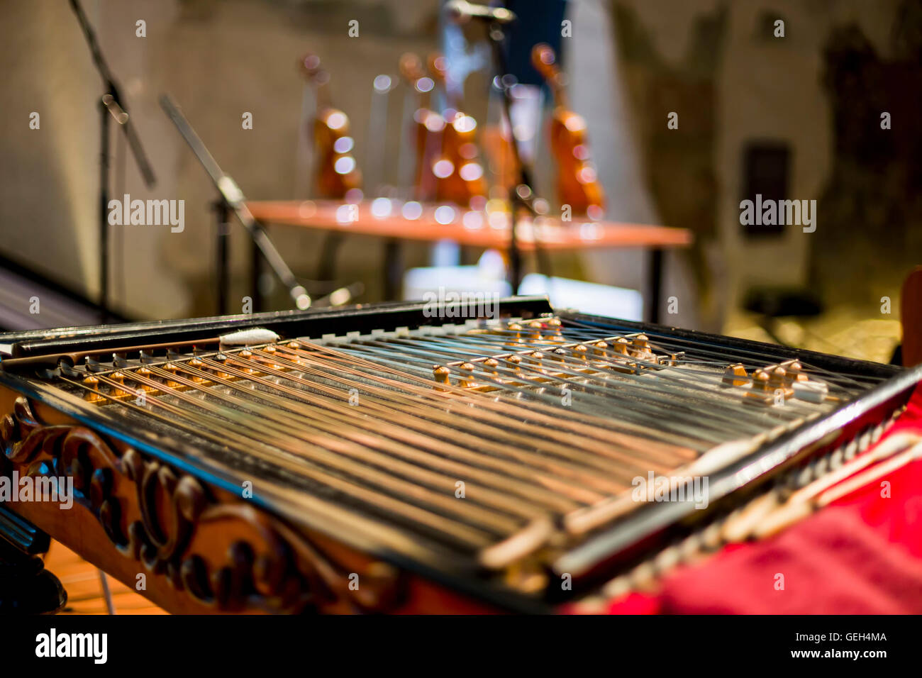 Wooden czech dulcimer traditional musical instrument. Stock Photo