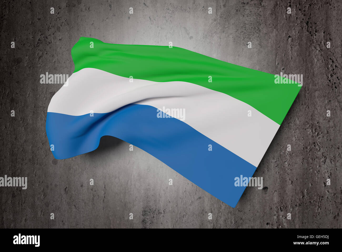 3d rendering of Republic of Sierra Leone flag waving on a dirty ...