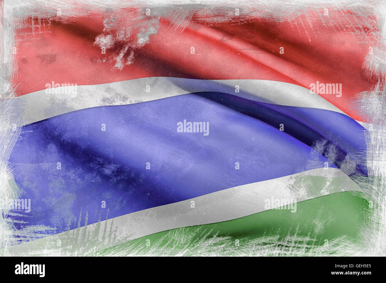 3d rendering of an old and dirty Gambia flag waving Stock Photo - Alamy