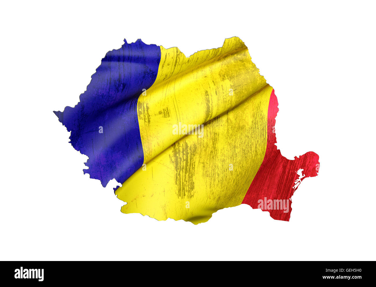 3d rendering of Romania map and flag on white background. Stock Photo