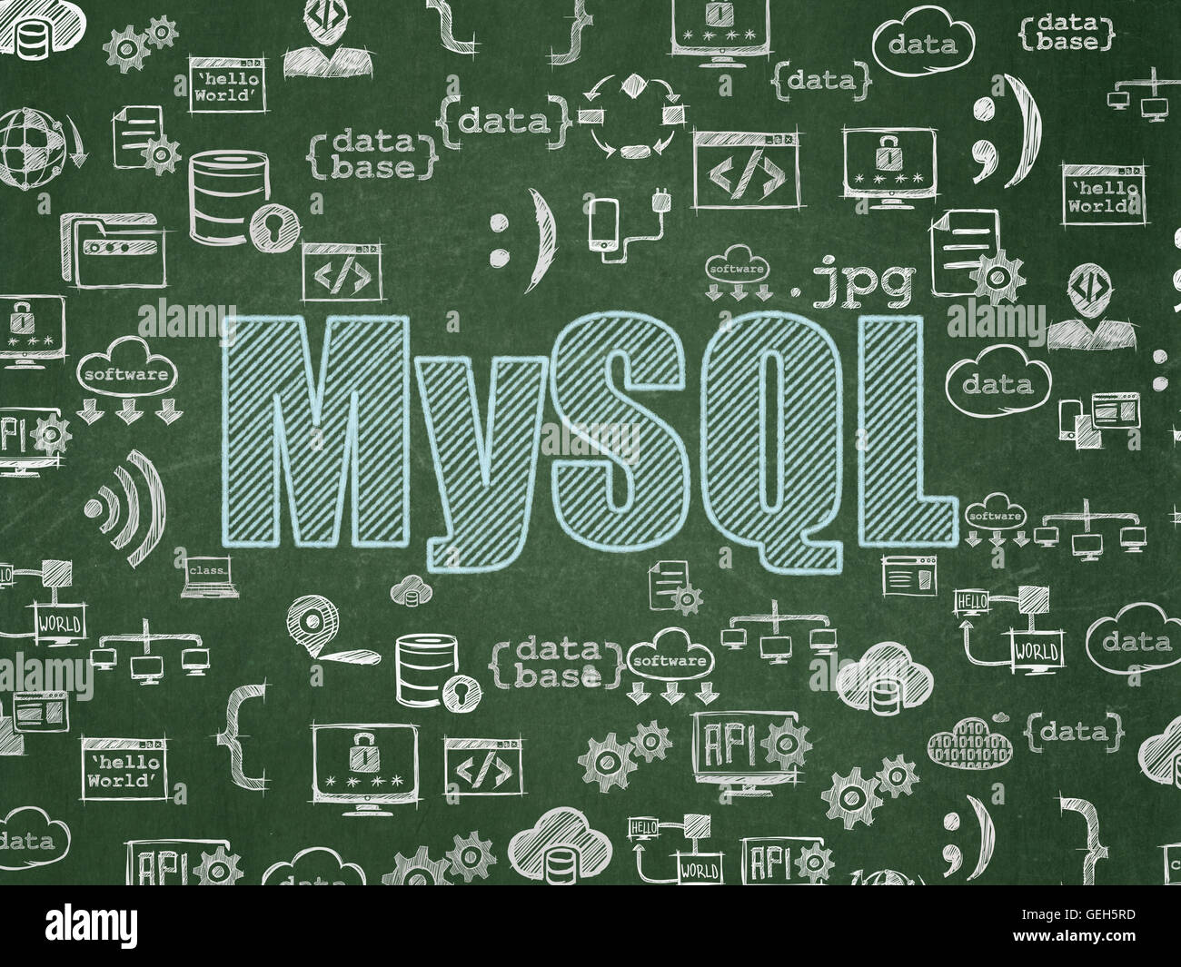 Database concept: MySQL on School board background Stock Photo - Alamy