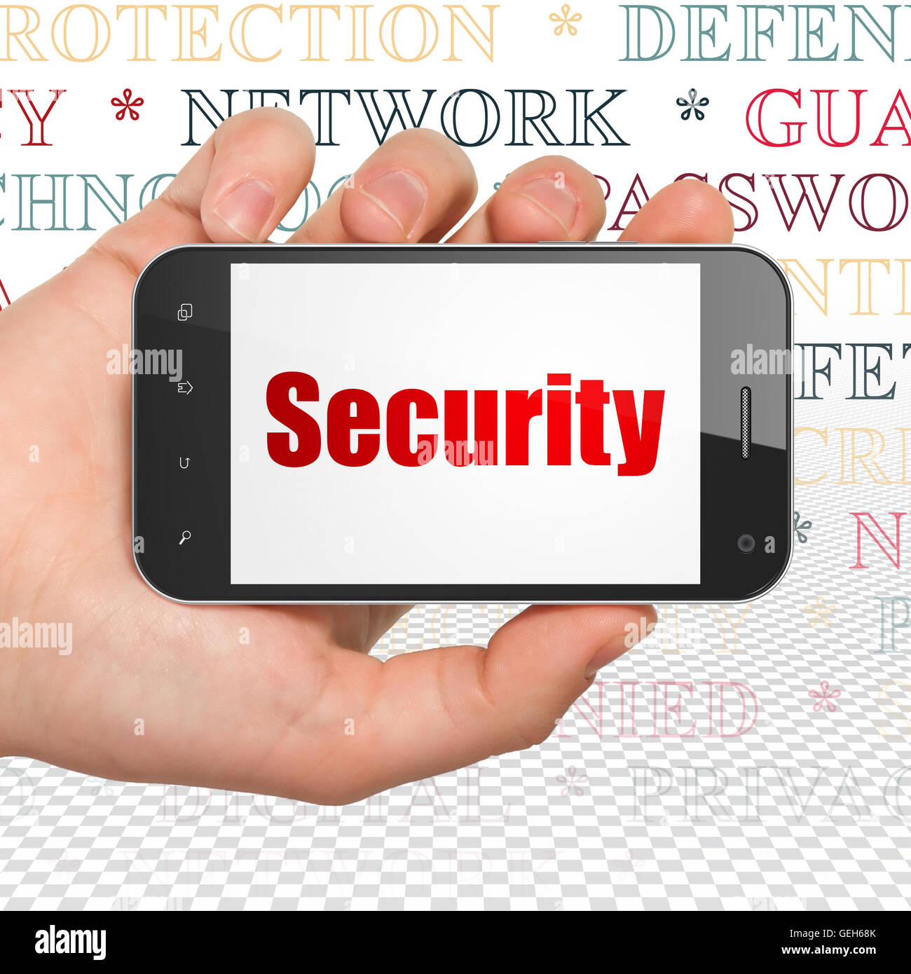 Safety concept: Hand Holding Smartphone with Security on display Stock ...
