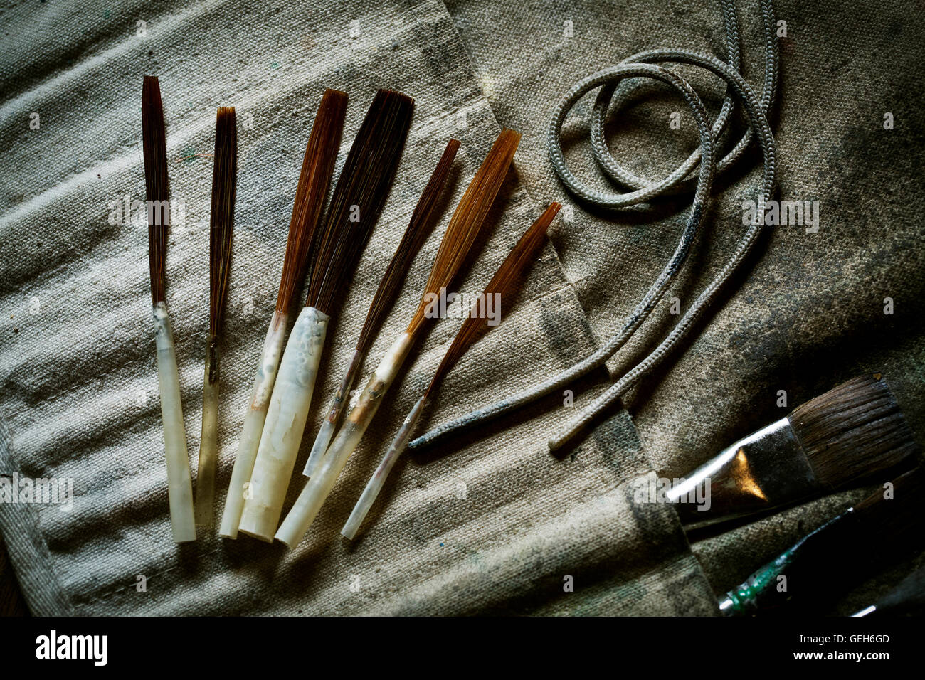 A collection of brushes and hand tools. Stock Photo