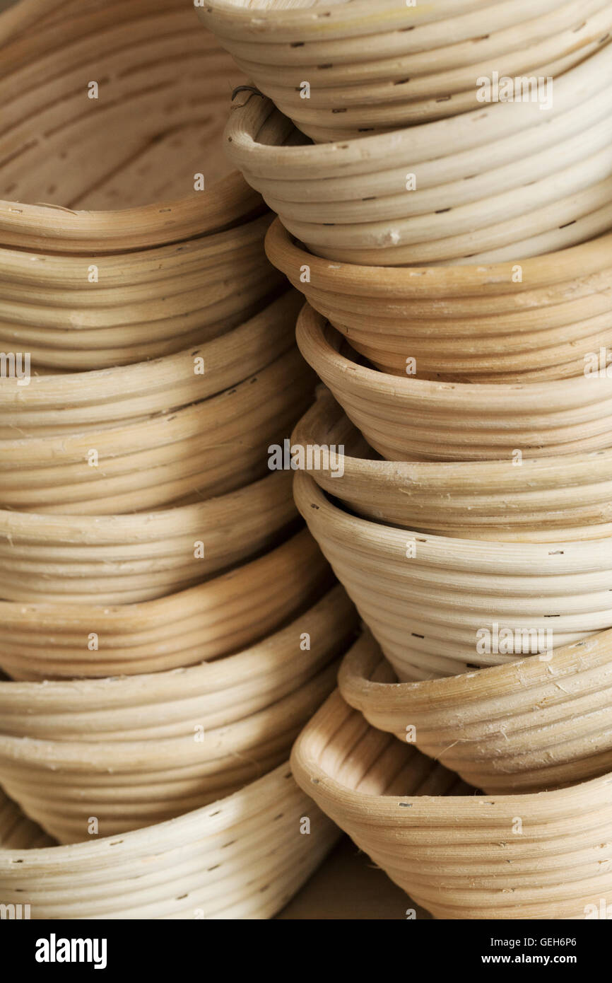 Close up of a stack of rattan proofing baskets Stock Photo Alamy