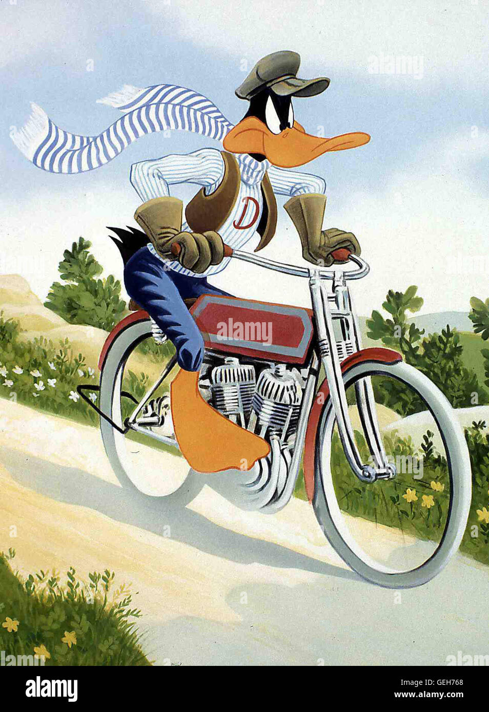 Allerdings sind auch ungebetene Gaeste unterwegs zur Insel: Ein Pirat und sein Maat! Daffy Duck macht sich auf, die Insel und ihr Geheimnis, hinter dem der Pirat her ist, zu verteidigen. *** Local Caption *** 1983, Daffy Duck's Movie: Fantastic Island, Da Stock Photo