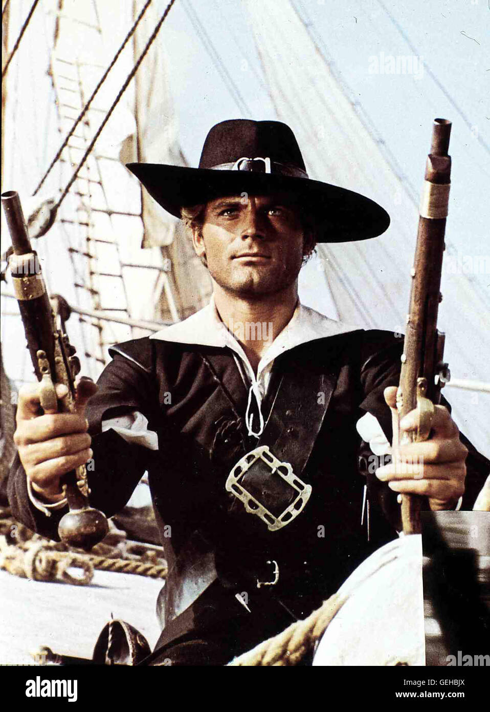 Terence Hill als Piratenkapitaen *** Local Caption *** 1975, Corsaro Nero, Il, Freibeuter Der Meere Stock Photo