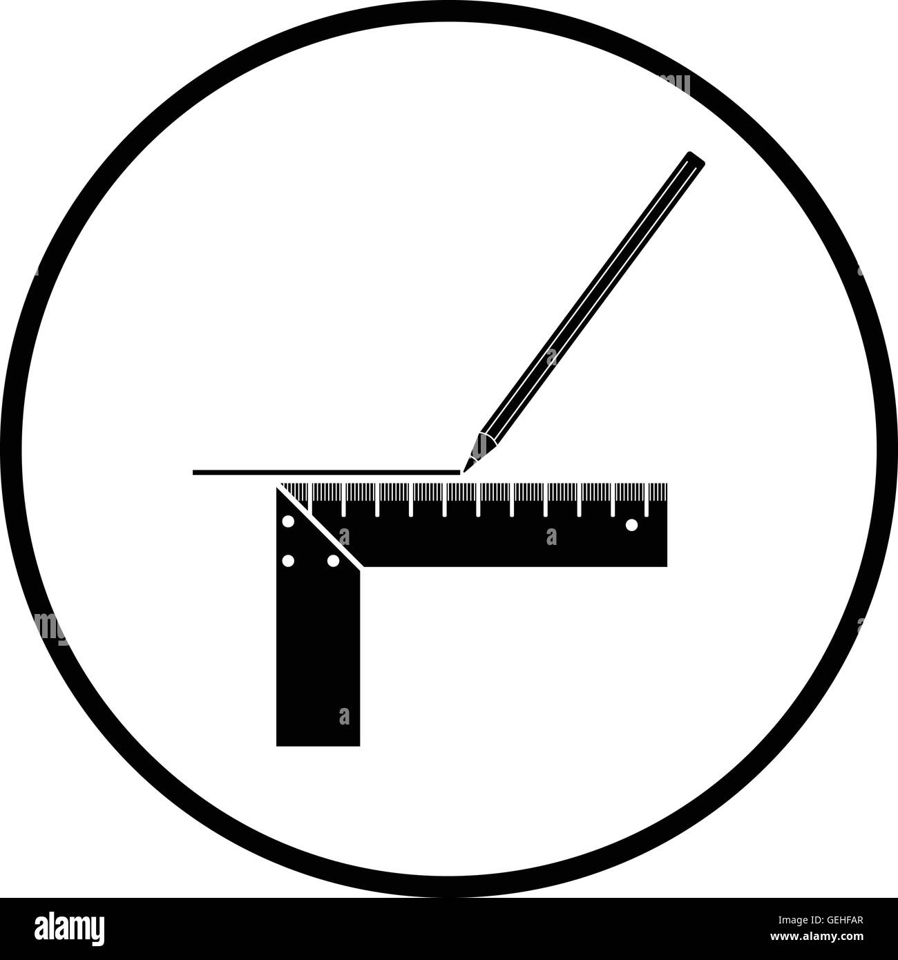 Pencil line with scale icon. Thin circle design. Vector illustration. Stock Vector