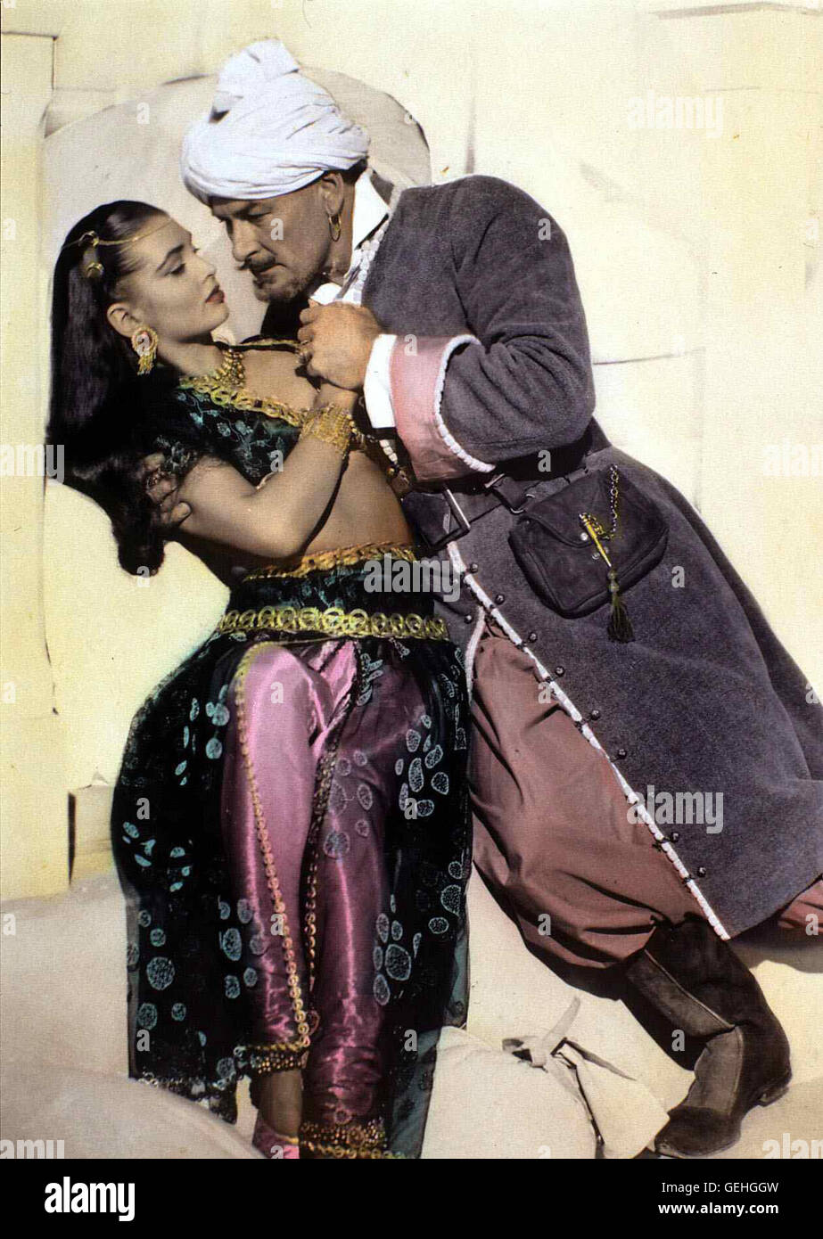Laurette Luez, Errol Flynn Errol Flynn und Laurette Luez in Szene *** Local Caption *** 1950, Kim, Kim - Geheimdienst In Indien Stock Photo