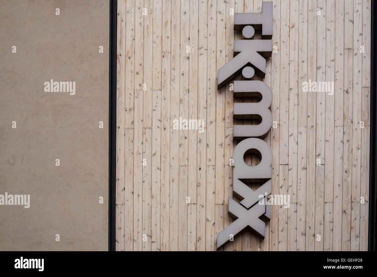 SAINT AUSTELL, CORNWALL, UK - JULY 9, 2016: TK Maxx store sign. Saint Austell high street shop. Architectural detail. Stock Photo