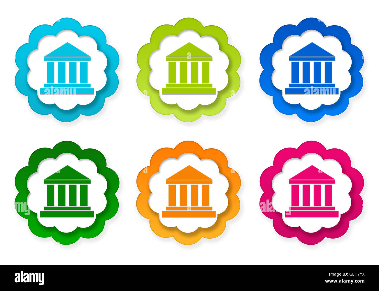 Set of colorful stickers icons with legal symbol in blue, green, pink