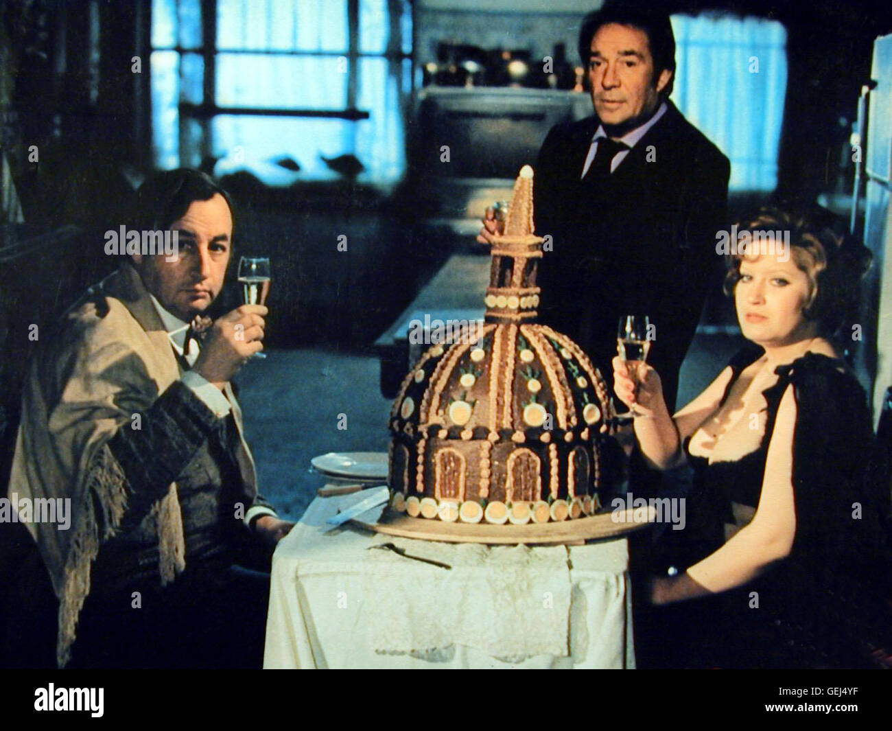 Philippe Noiret, Ugo Tognazzi, Andrea Ferreol *** Local Caption *** 1973, Grande Bouffe, La, Das Grosse Fressen Stock Photo