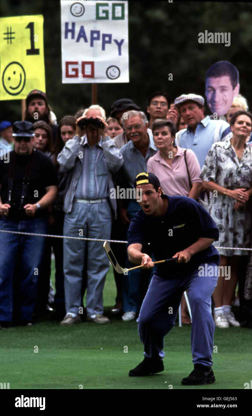 Adam Sandler   Eishockey waere sein Spiel, doch Happy Gilmore (Adam Sandler) hat ein Handycap: Er kann nicht Schlittschuh laufen. Also bringt er seine grosse Schlagkraft stattdessen gekonnt beim Golf ein. Doch sein Erfolg - der auch die Damenwelt mit einb Stock Photo