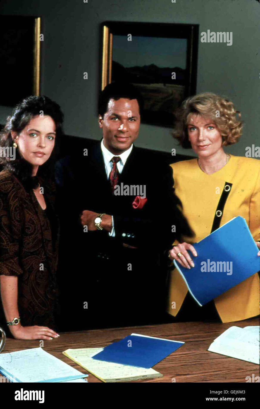 Cassie Woodfield (Mary Page Keller), Chuck Gilmore (Philip Michael Thomas), Twyla Cooper (Susan Sullivan) *** Local Caption *** 1990, Perry Mason: The Case Of The Ruthless Re, Perry Mason Und Die Skrupellose Sensations-Reporterin Stock Photo