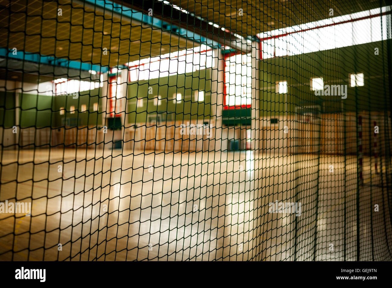 Sport safety net against a sports hall Stock Photo