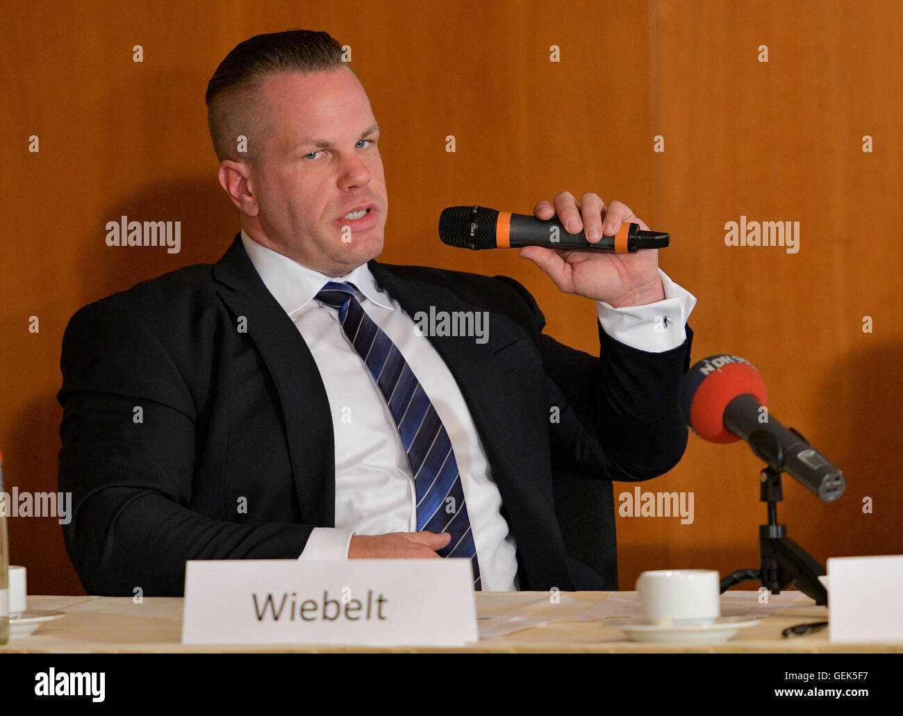 Hamburg, Germany. 14th July, 2016. Marco Wiebelt, sales manager of the Care-Energy Holding, photographed during a press conference of the Care Energy Group in Hamburg, Germany, 14 July 2016. PHOTO: AXEL HEIMKEN/dpa/Alamy Live News Stock Photo