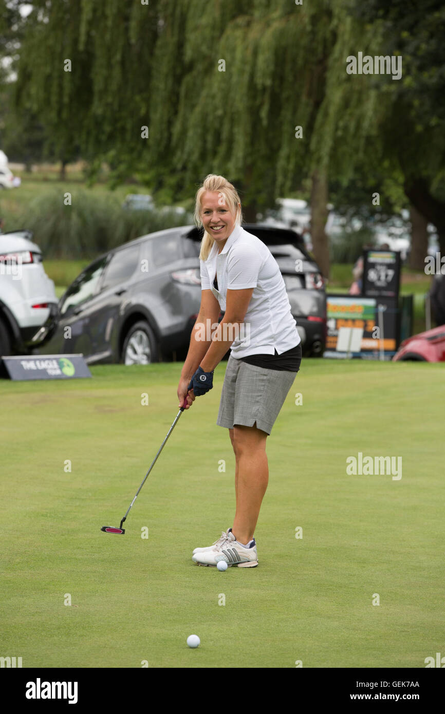 Warwickshire, UK. 26th July, 2016. Farm Foods British Par 3 Championship at Nailcote Hall in Warwickshire. Gail Emms MBE on the practise green before teeing off. Credit:  steven roe/Alamy Live News Stock Photo