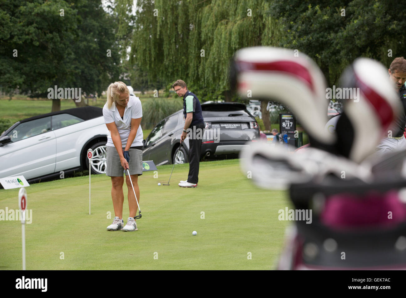Warwickshire, UK. 26th July, 2016. Farm Foods British Par 3 Championship at Nailcote Hall in Warwickshire. Gail Emms MBE on the practise green before teeing off. Credit:  steven roe/Alamy Live News Stock Photo