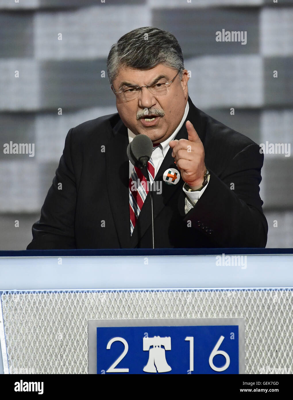 Philadelphia, Pennsylvania, USA. 25th July, 2016. Richard Trumka, President, AFL-CIO, makes remarks at the 2016 Democratic National Convention at the Wells Fargo Center in Philadelphia, Pennsylvania on Monday, July 25, 2016.Credit: Ron Sachs/CNP. © Ron Sachs/CNP/ZUMA Wire/Alamy Live News Stock Photo