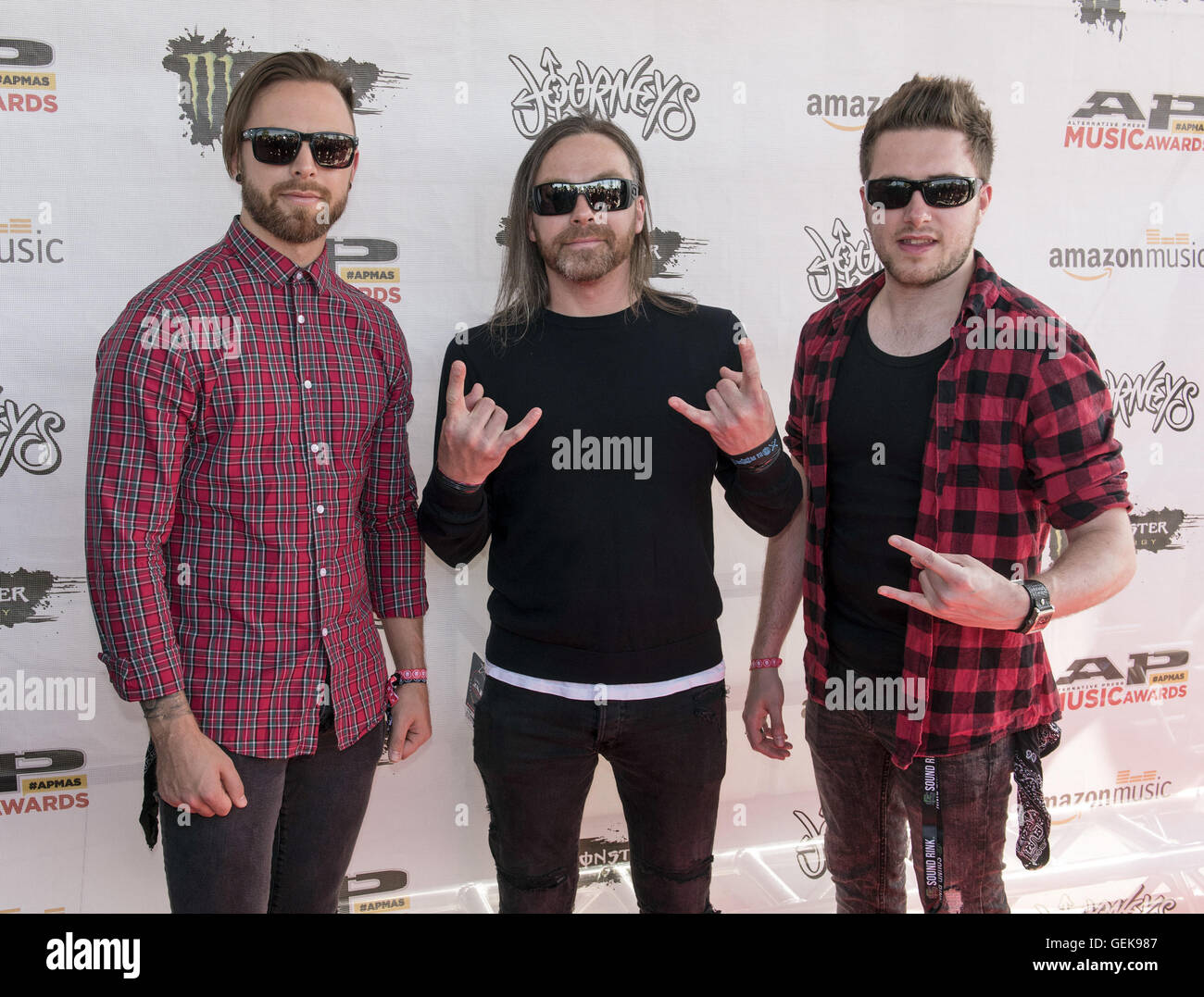 Columbus, OH, USA. 26th Apr, 2015. 18 July 2016 - Columbus, Ohio - Matthew ''Matt'' Tuck, Michael ''Padge'' Paget and Jamie Mathias of the band Bullet For My Valentine attend the Alternative Press Music Awards 2016 held at Jerome Schottenstein Center. Photo Credit: Jason L Nelson/AdMedia © Jason L Nelson/AdMedia/ZUMA Wire/Alamy Live News Stock Photo