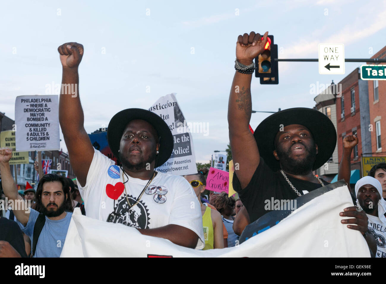 Philadelphia, Pennsylvania, USA. 26th July, 2016. Democratic National Convention. Protestors against police violence and for Bernie Sanders march toward the DNC in Philadelphia on July 26th, 2016. Credit:  John Orvis/Alamy Live News Stock Photo