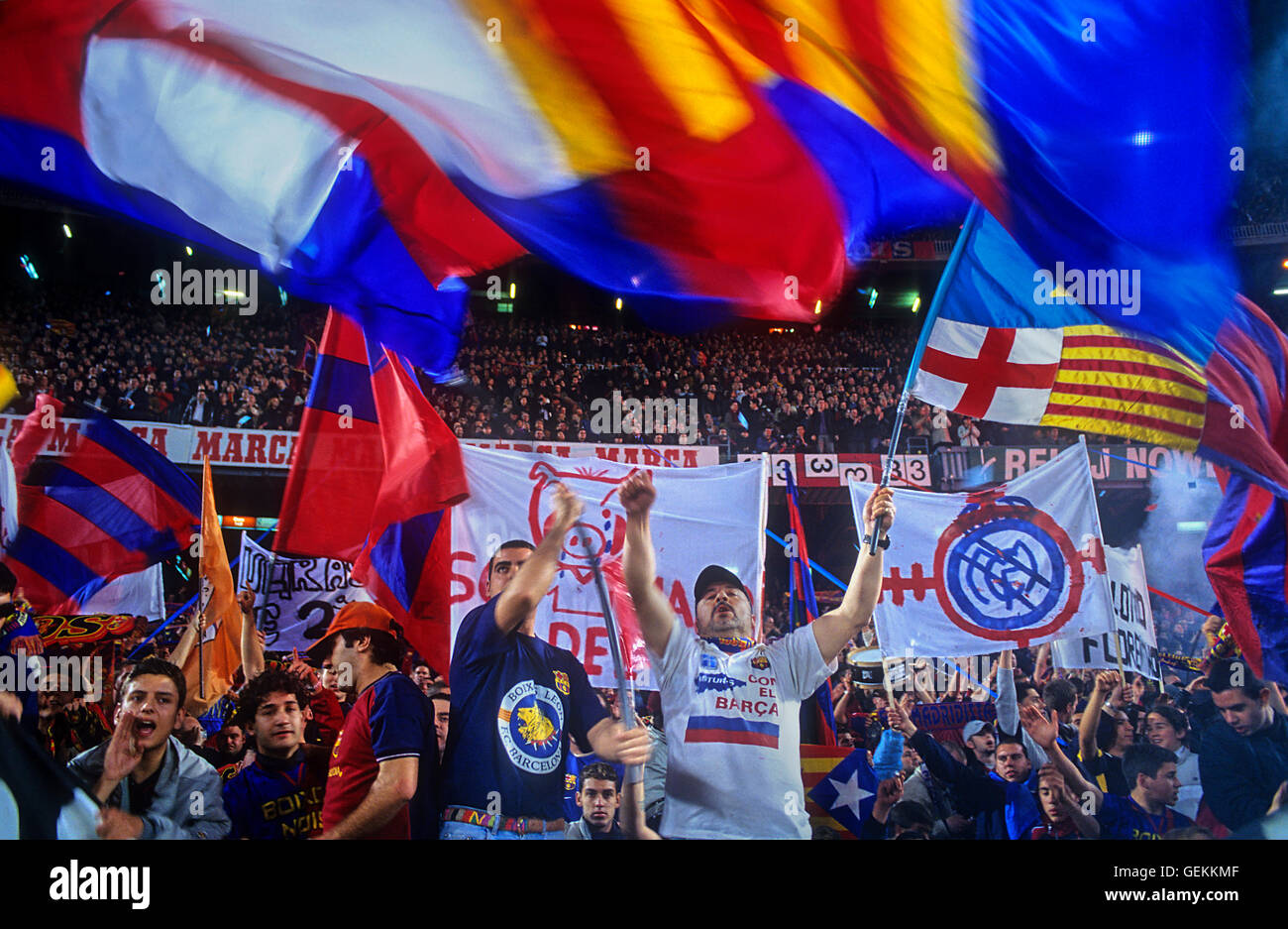 Fans of FC Barcelona (Boixos nois), ultras. In Camp Nou stadium. Barcelona,spain Stock Photo