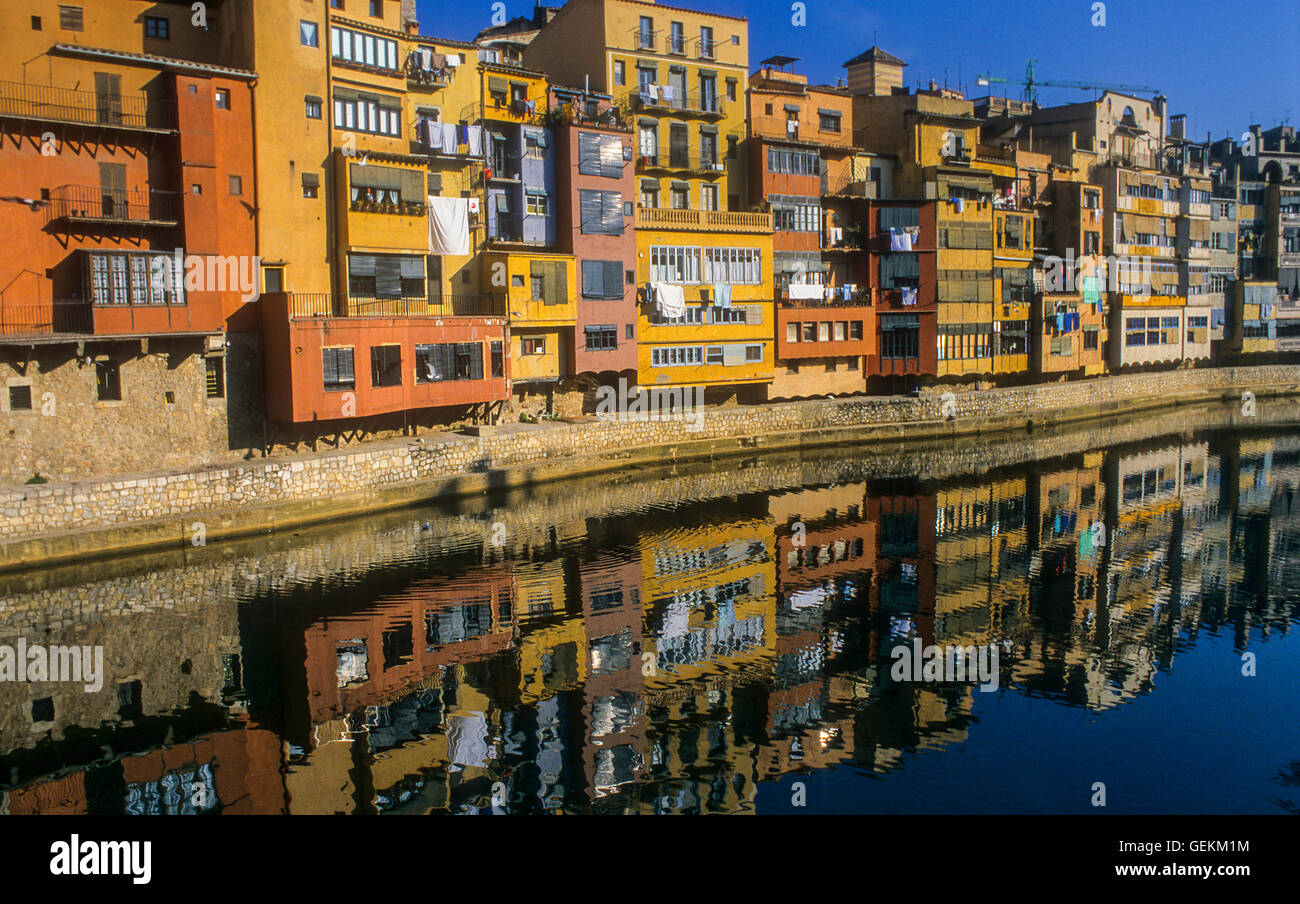 Colored houses in Onyar river,Girona,Catalonia, Spain. Stock Photo