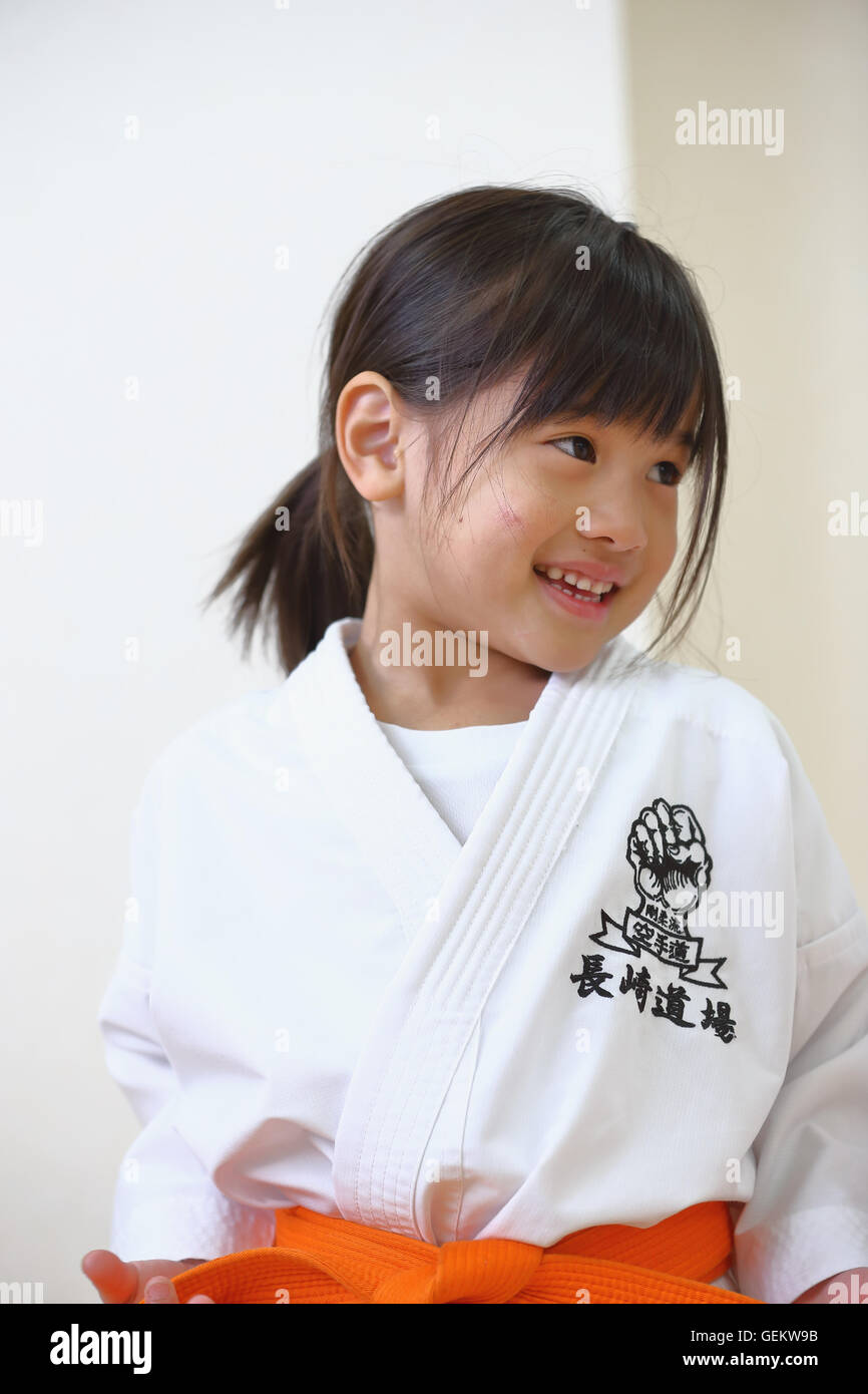 Japanese kid in karate uniform training Stock Photo Alamy