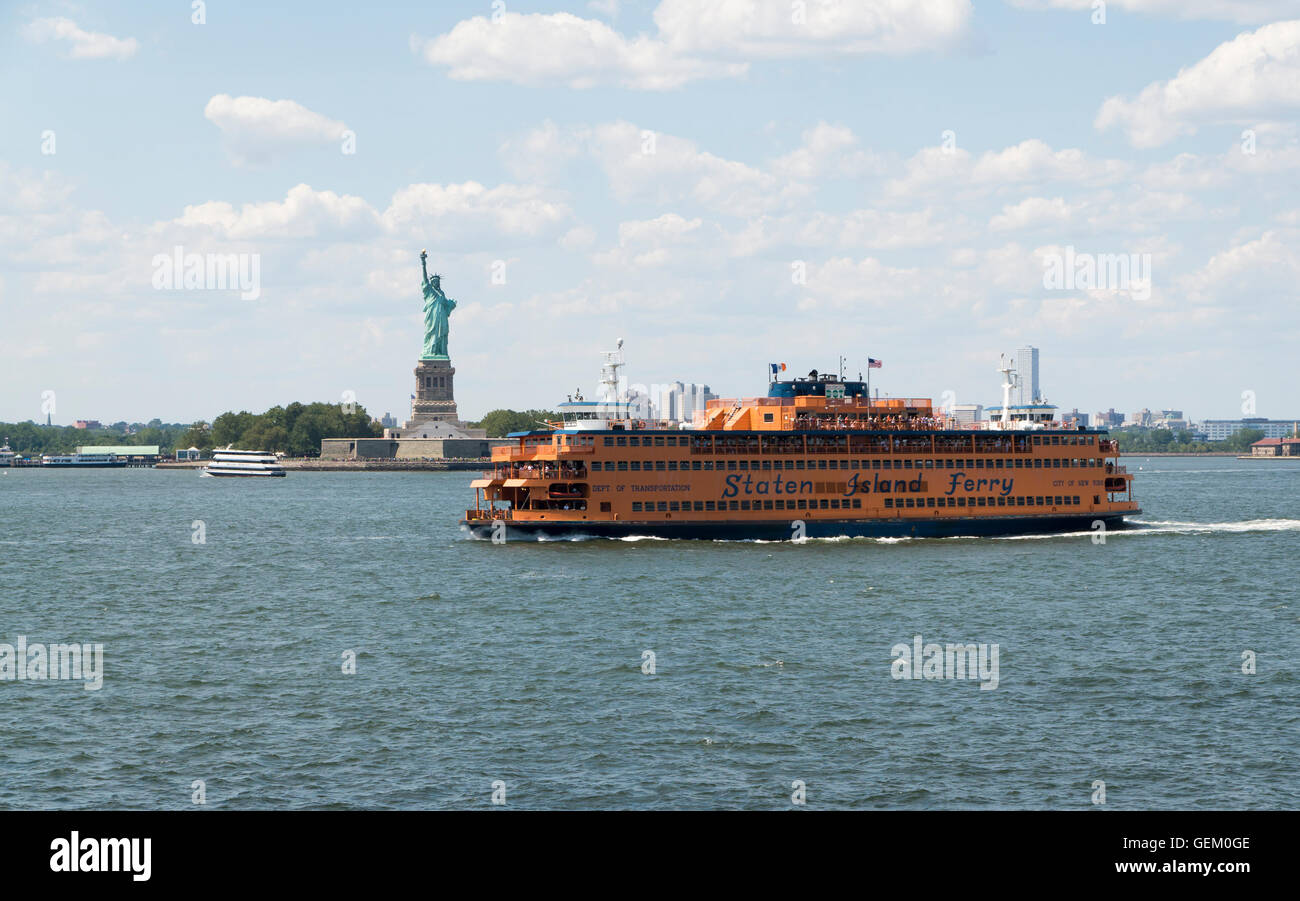 Staten Island Ferry sailing past the Statue of Liberty on the Hudson
