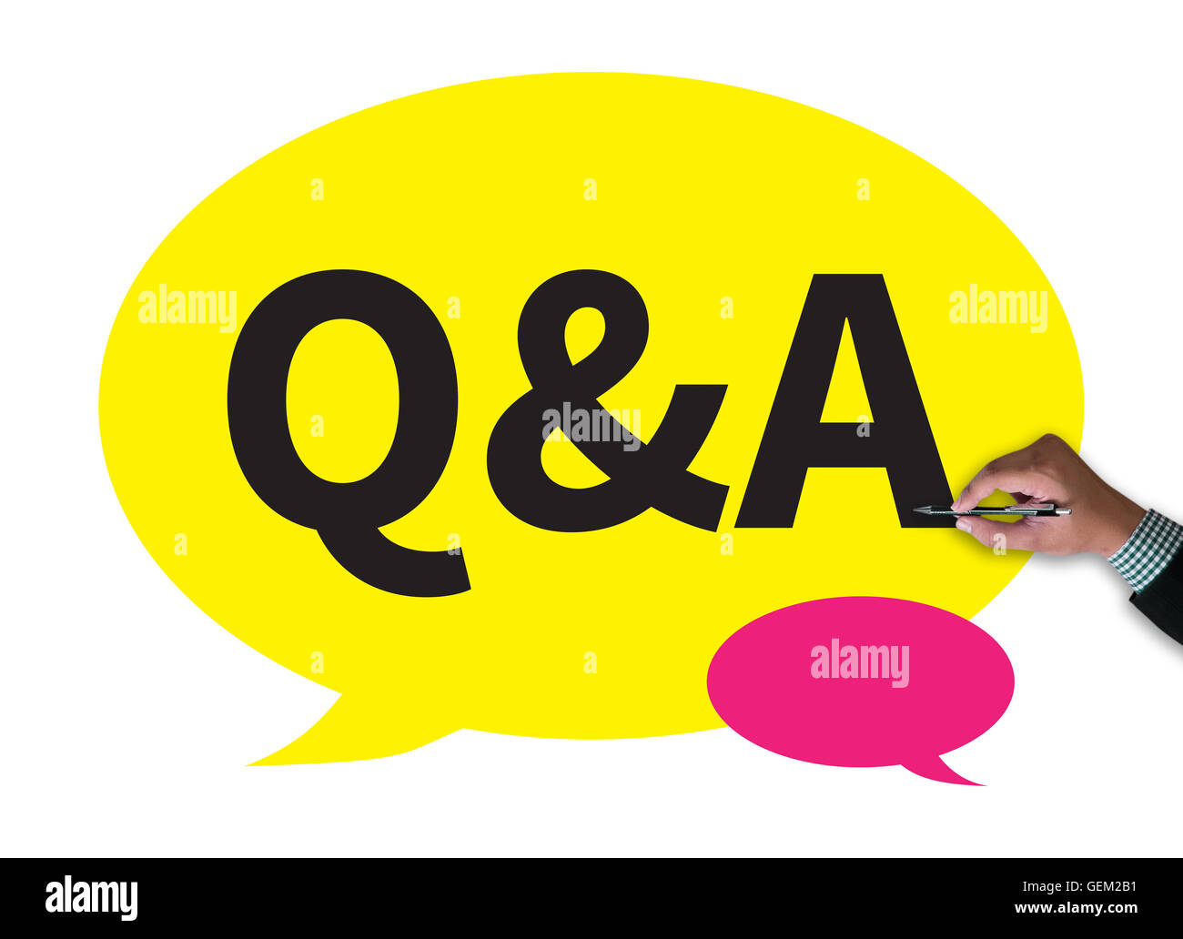 Q&A Question and Answer businessman work on white broad, top view