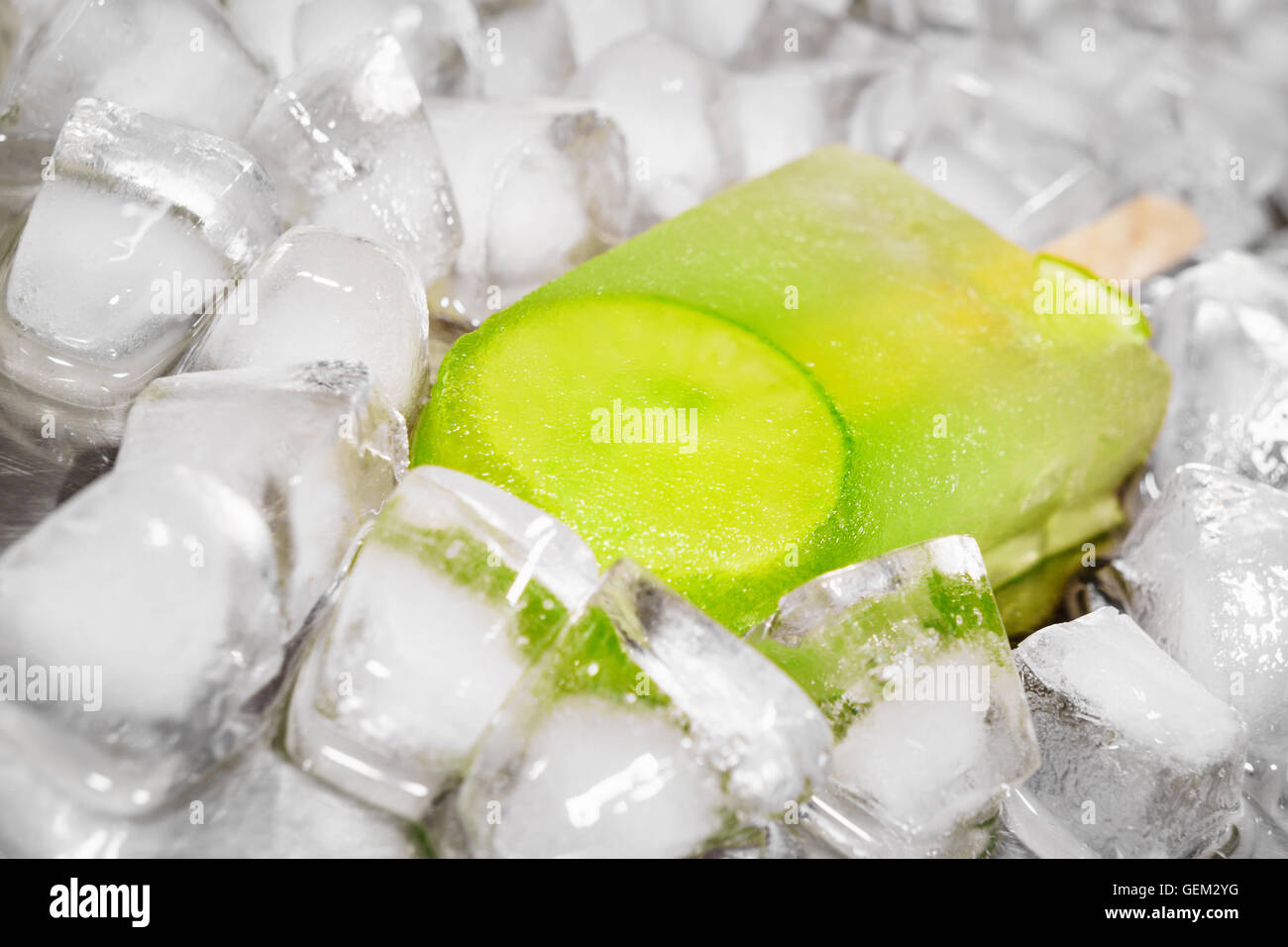 Lime sorbet ice cream on icecube background Stock Photo