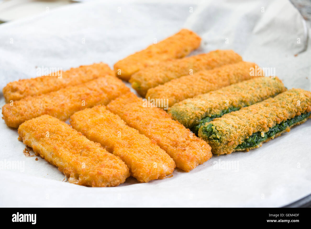 vegetable and fish fingers in a crisp breadcrumb coating Stock Photo