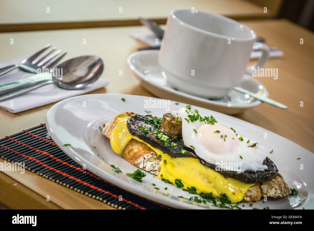 Portobello mushroom bacon poached egg hires stock photography and