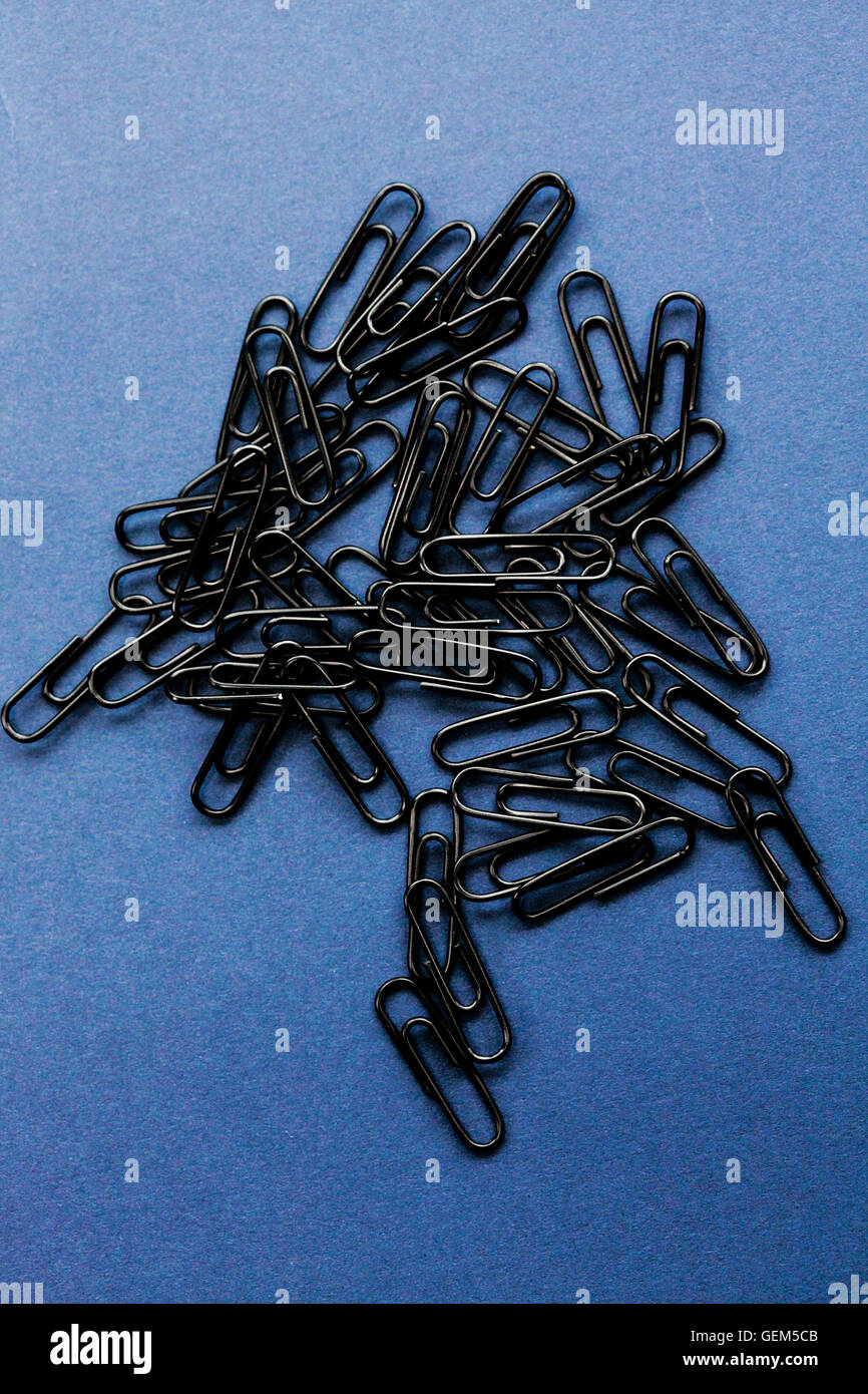 Close up of black paper clips on a plain background Stock Photo Alamy